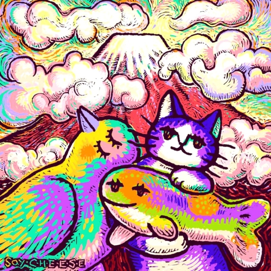 マイケル・ルーの絵画作品　タイトルは、ハイッ 笑って！